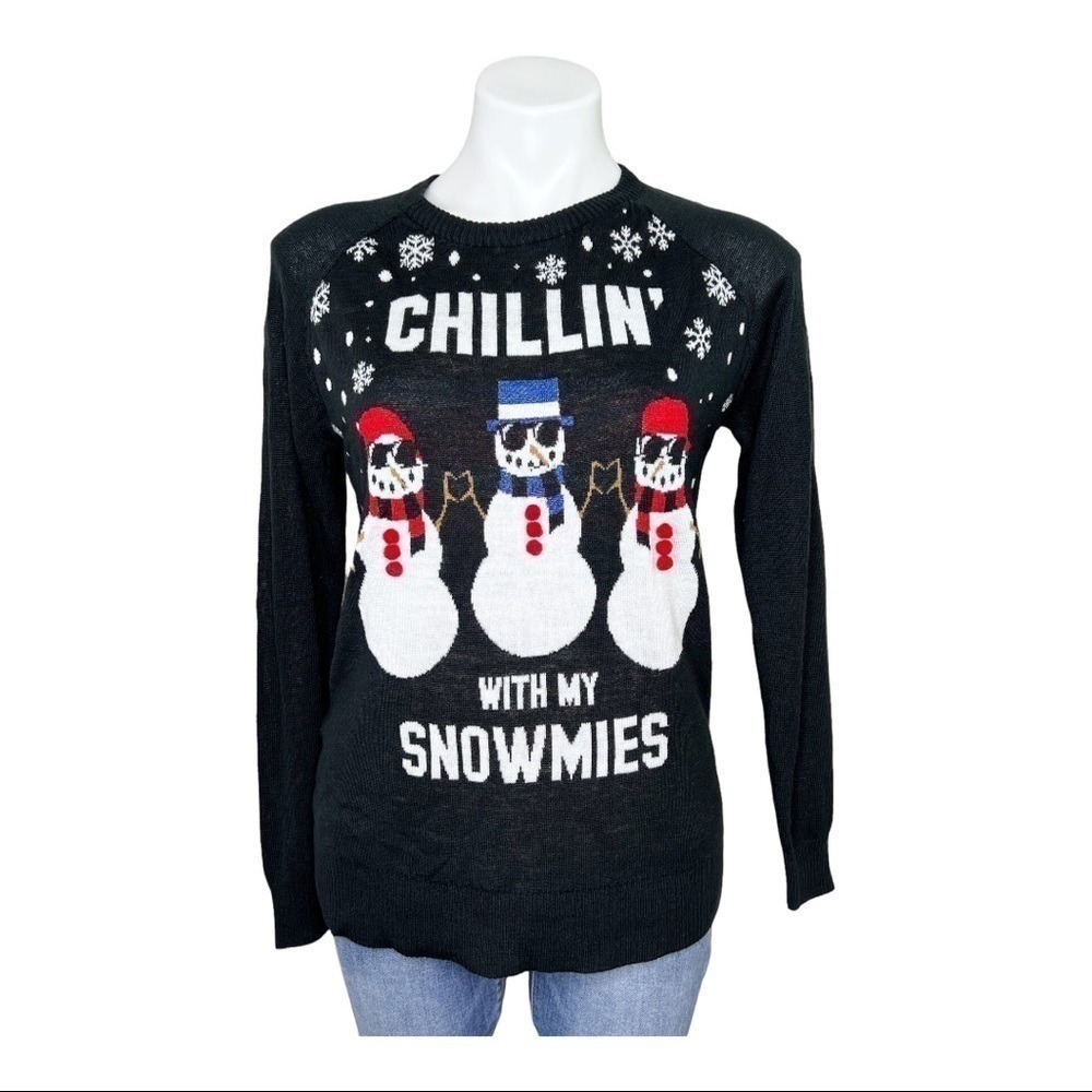 Well Worn Holiday Sweater "CHILLIN WITH MY SNOWMIES" Size Large